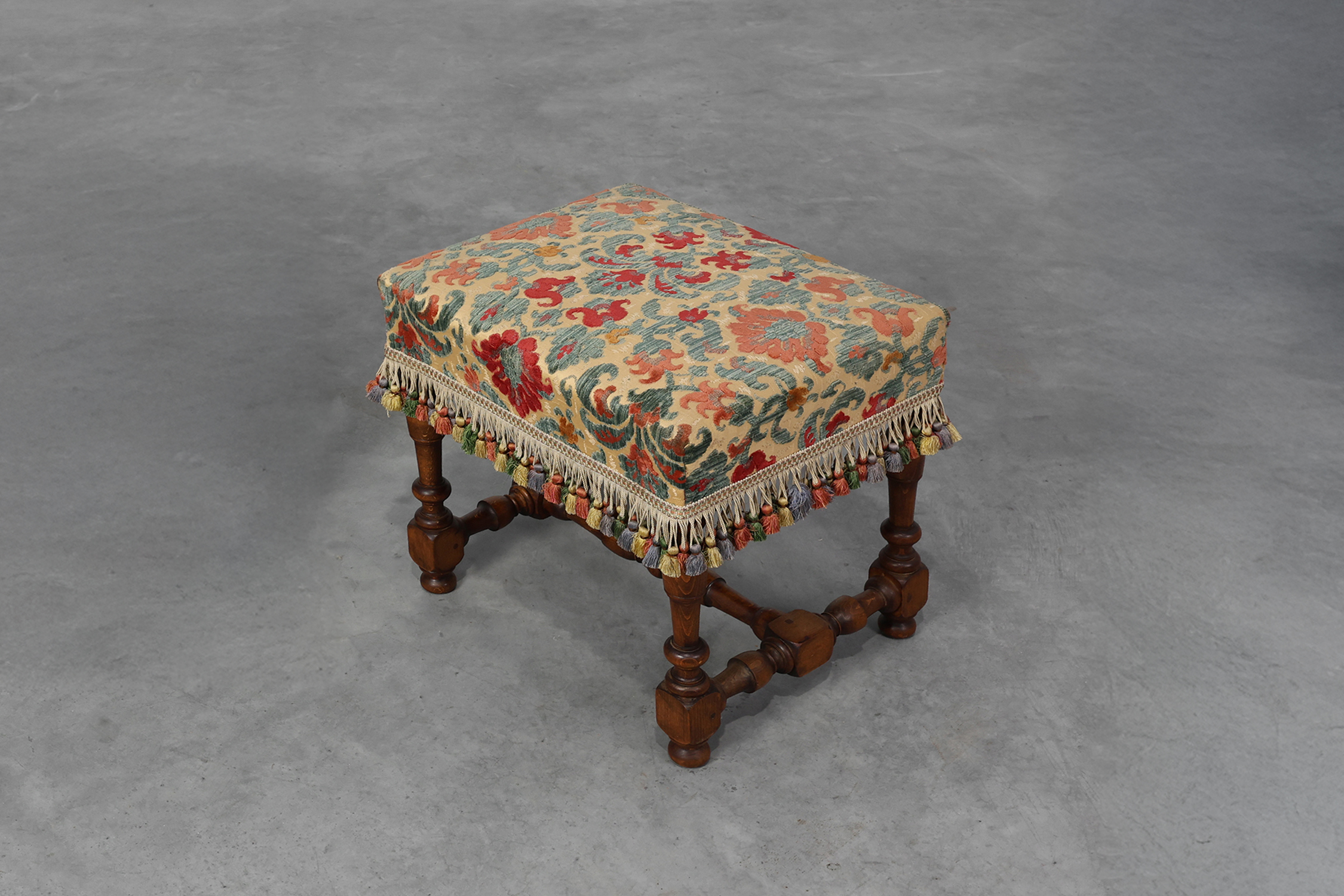 Antique Wood and Fabric Ottoman, France, 1890sthumbnail